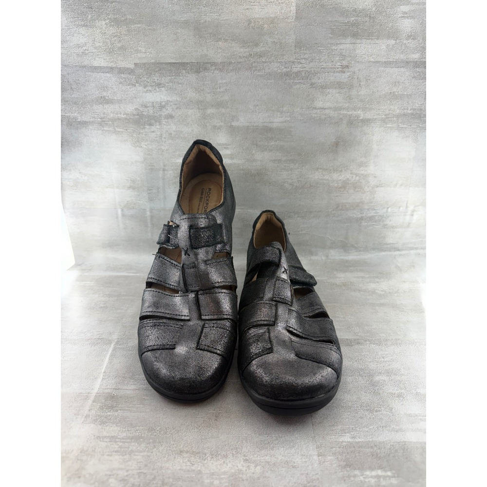 Rockport Cobb Hill Women Sz 10M Metallic Pewter Leather Fisherman Flats CDI12DPT